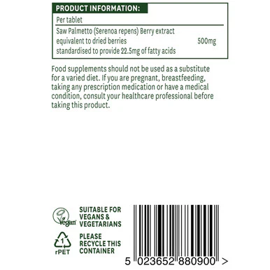 Natures Aid Saw Palmetto 500mg 90 Tablets - Image 3