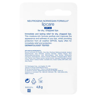 Neutrogena Norwegian Formula Lipcare SPF20 For Dry Chapped Lips 4.8g - Image 2