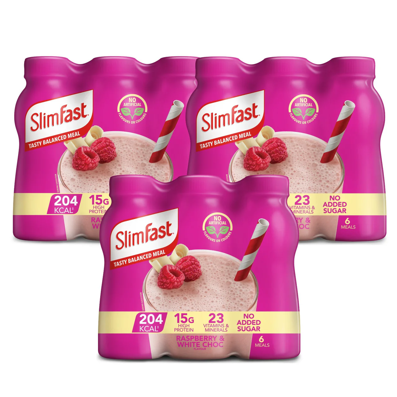 SlimFast Milkshake Multi Bottle Raspberry & White Chocolate x3 - Image 2