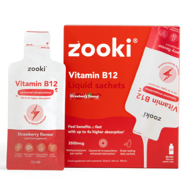 Zooki Liposomal Vitamin B12 2500mcg, Strawberry Flavour 10ml, 30 Sachets